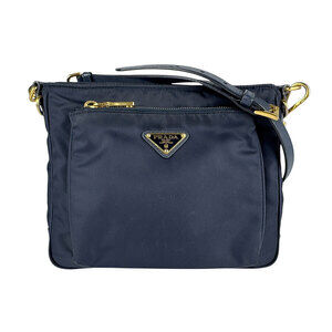 Prada crossbody shoulder bag leather Navy Blue gold